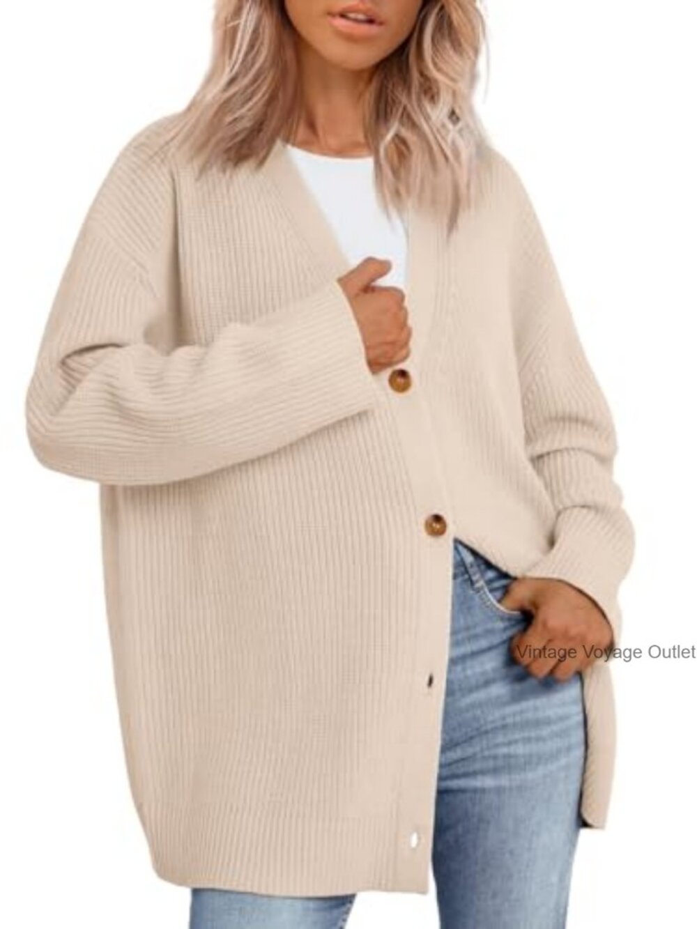 Oversized V-Neck Open Front Chunky Knit Cardigan Sweater